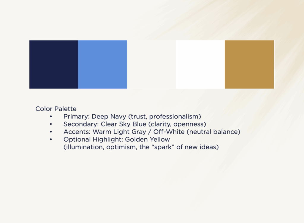 Vantage Credit Union Advisors brand color palette featuring deep navy, clear sky blue, off-white, and golden yellow